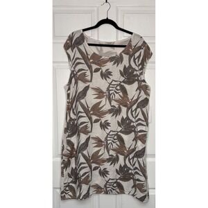 Lungo L'Arno Womens 1X Floral Linen Blend Dress Tropical Resort Wear Vacation
